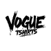 Black 'Vogue Tshirts' text on a white background
